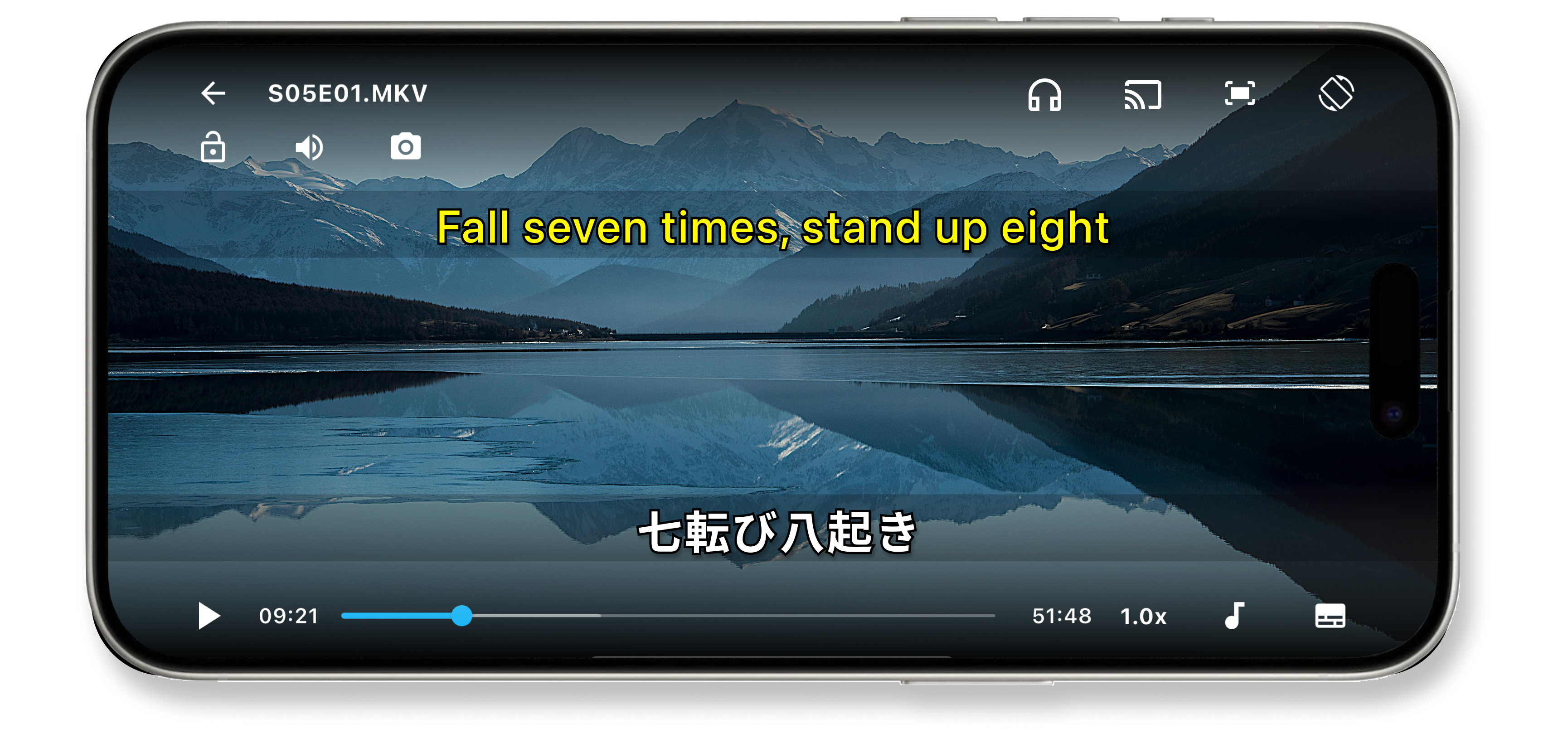 App screenshot showing dual subtitles